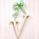 Wooden Hanging v: Blue Polka Dot Ribbon
