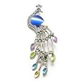 Multi-Color Austrian Rhinestone Peacock Bird Silver-Tone Brooch Pin