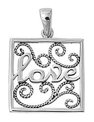 Sterling Silver Rope Chain Design Love Pendant Classic Charm Pure 925 New 21mm with 2mm Rope Chain
