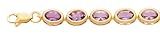 14k Gold & Amethyst Oval Stone Bracelet- 7 IN
