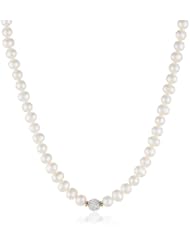 White Potato Freshwater Cultured Pearl with Pave Fireball Accent and Gold over Silver Clasp Necklace, 16"+2" Extender