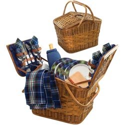 Cambridge Blue Lining With Blue Green Tartan Blanket And Napkins 20 Inches Double Lid... by 