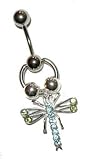 Dragonfly in peridot and blue Belly Button Ring with bottom Slave