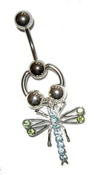 Dragonfly in peridot and blue Belly Button Ring with bottom Slave