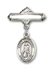 Sterling Silver Baby Badge with St. Peregrine Laziosi Charm and Polished Badge Pin