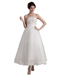 A-line Strapless Satin/Tulle Ankle Length Wedding Dress 
