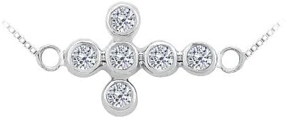Fine Jewelry Vault UBPDR1054W14D Diamond Sideways Cross Necklace in 14K White Gold 0.20 CT TGW - April Birthstone Jewelry