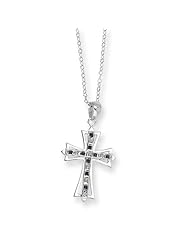 Sterling Silver & Platinum-plated Dia. & Sapphire 18in Cross Necklace