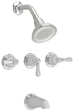 American Standard 7225.733.221 Hampton Three-Handle Tub and Shower Faucet with Metal Lever Handles, Satin/Chrome