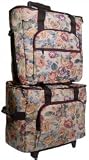 Hemline 2pcs Cream Floral Tapestry Trolley Bag
