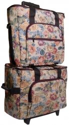 Hemline 2pcs Cream Floral Trolley Bag