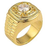Men's Solitaire Clear Cubic Zirconia Gold Tone Ring, Size: 8-13