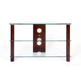 Demagio DM021-Wood - Clear Glass and 3-Wood Column Stand for LCD and Plasma TV - 800mm Wide, Recommended for Screen Sizes up to 32"