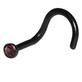 Black BIOPLAST Ruby SWAROVSKI Nose Screw Ring by Body Candy
