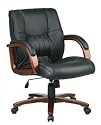 Leather Mid Back Chair With Cherry Finish Wood And Arms By Office Star