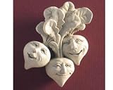 Cast Stone 5.25 ROWDY RED RADISHES Plaque SCULPTURE Veggie Face by GEORGE Carruth Studio # 1064