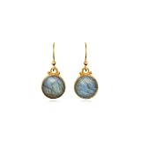 Labradorite Round Drop Earrings in 24 Karat Gold