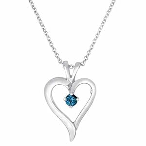 DivaDiamonds Platinum Blue Diamond Heart Pendant w/18 Inch Solid Rope Chain