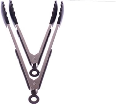 Klassische Kuche (TM) Professional Grade Stainless Steel & Silicone Flatware Tongs - Black