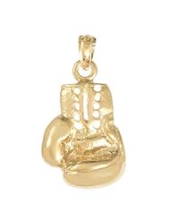 14k Gold Sports Necklace Charm Pendant, Boxing Glove Textured With Cut-out Lace