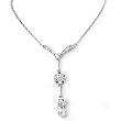 Solid Sterling Silver Cubic Zirconia Rhodium Plated Fancy 16" Necklace with Flower Shape Cubic Zirconia Stones and a White Crystal