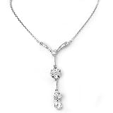 Solid Sterling Silver Cubic Zirconia Rhodium Plated Fancy 16" Necklace with Flower Shape Cubic Zirconia Stones and a White Crystal