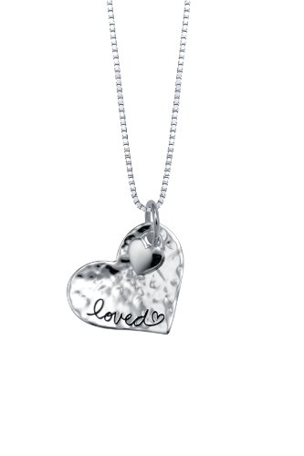 Sterling Silver "Loved" Heart Pendant with Heart Charm, 18"