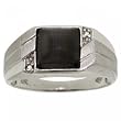 New Men's Black Onyx Diamond Brushed White Gold Ring