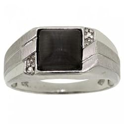 Men's Onyx and Diamond Ring-Brushed 10K White Gold