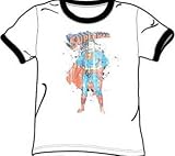 Superman VINTAGE INK SPLATTER Adult White/Black Ringer T-shirt Tee Shirt