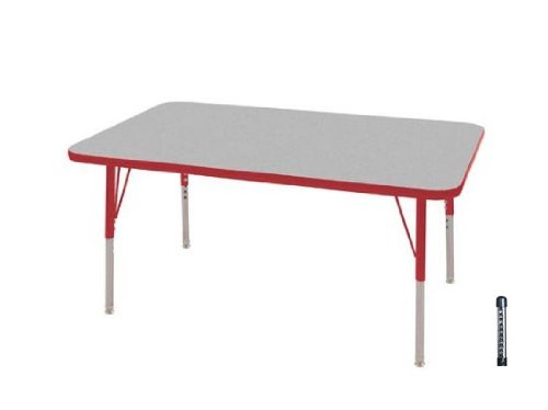 Early Childhood Resource ELR-14108-GRD-C 24 in. x 60 in. Gray Rectangular Adjustable Activity Table with Red Chunky Leg