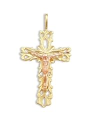 Fashion Crucifix Cross Charm 14k Yellow Rose Gold Pendant 1.25 inch