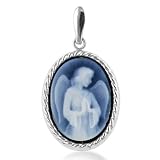 14K White Gold Angel Cameo Pendant - 3/4 x 1/2