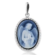 14K White Gold Angel Cameo Pendant - 3/4" x 1/2"