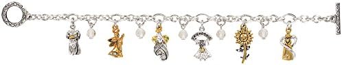 Count Your Blessings Silvertone Link Bracelet With Charms And Crystal Beads