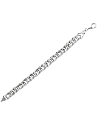 Silver Rhodium Plated 7.25" 9.3mm Polish Hammered Double Miami Cuban Link Like Fancy Bracelet With Pear Shape Clasp