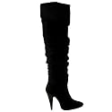 Womens Thigh High Ruched Black Suede Boots