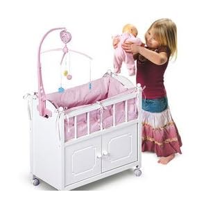 Doll Crib with Cabinet, Mobile and Bedding