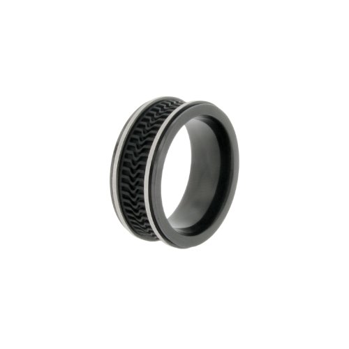 Mens Stainless Steel Band with Rubber Inset Ring, Size 12