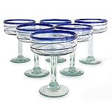 Margarita glasses, 'Cobalt Spirals' (set of 6)