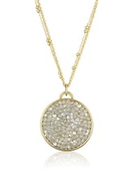 Liz Palacios "Lunas" Large Moonlight Rock Crystal Circle Pendant Necklace on Double Chain