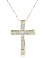 XPY 10k Gold Diamond Cross Pendant Necklace, 18" (1/4cttw, I-J Color, I2-I3 Clarity)