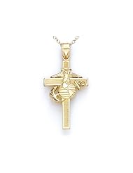 14kt Yellow Gold Large US Marine Corp Cross Pendant - Chain Included