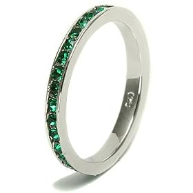 May Birthstone Sterling Silver Emerald Cubic Zirconia CZ Stackable Eternity Band Ring: Jewelry