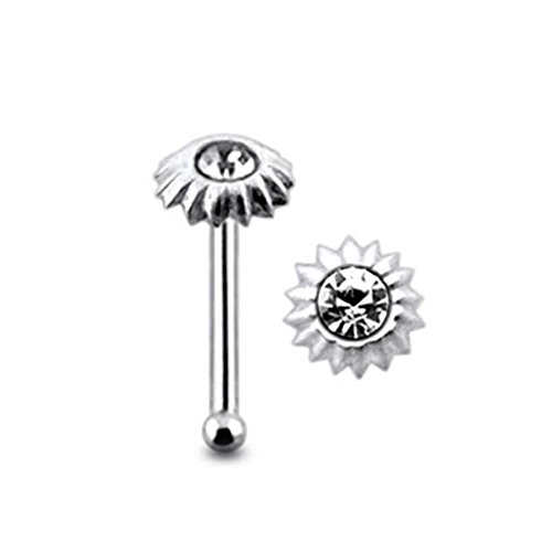 Jeweled Sunflower Sterling Silver Ball End Nose pin Body jewelry