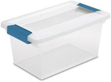 Sterilite Medium Clip Box with Aquarium Blue Latches Store Organize Secure and Protect Your Craft Items and Other Small Supplies Home or Travel