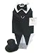 Navy Blue Pinstripe Dog Tuxedo with Tails, Top Hat, & Bow Tie Collar - Small
