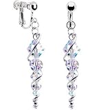 Handcrafted Austrian Crystal Sterling Icicle Drop Clip Earrings