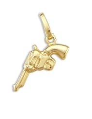 Pistol Revolver Gun Pendant 14k Yellow Gold Charm