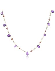 Faceted Teardrop Amethyst, Garnet Rondelle and White Freshwater Cultured Pearl Linked Chain Necklace